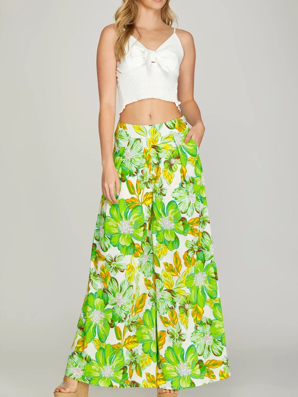 💕Coming soon! Floral Wide-Leg Palazzo Pants - Green Floral